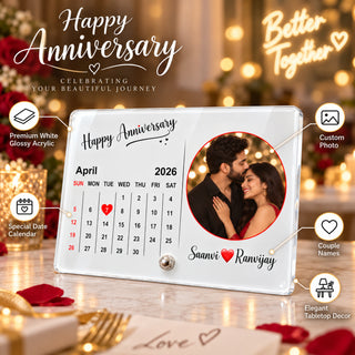 Acrylic 4x6 Inches Calendar Photo Frame with Stand- Customized With Your Picture & Your Memorable Date.