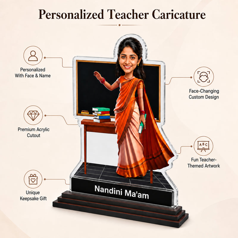 Customized Teacher Caricature with Photo | Personalized Face Changing Caricature Gift for Teacher, Sir, Ma’am, Professor & Mentor | Unique Teachers Day Gift (Copy)