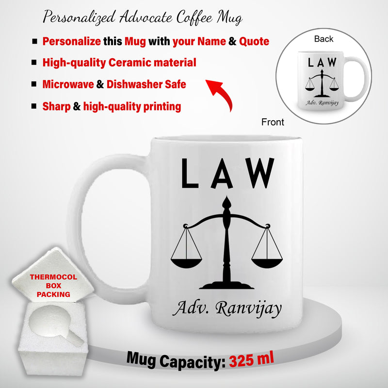 Personalized Advocate Desk Set – Engraved Pen, Pen Stand with Watch & Advocate Theme Mug