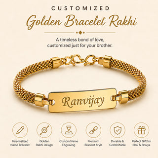Personalized Rakhi for Brother with Name | Customized Golden Bracelet (Pack of 2)
