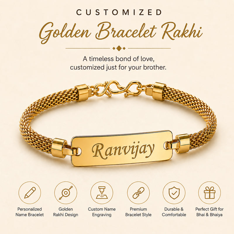 Personalized Rakhi for Brother with Name | Customized Golden Bracelet (Pack of 2)