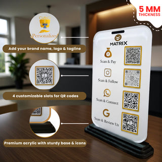 Custom Acrylic QR Code Stand with 4 QR Slots – 6x8 Inch Table Display