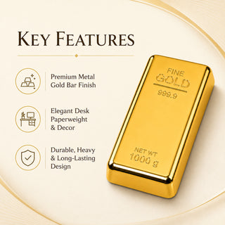 Realistic Metal Gold Bar Paperweight | Gold Biscuit Paper Weight for Office Table (Pack of 2)