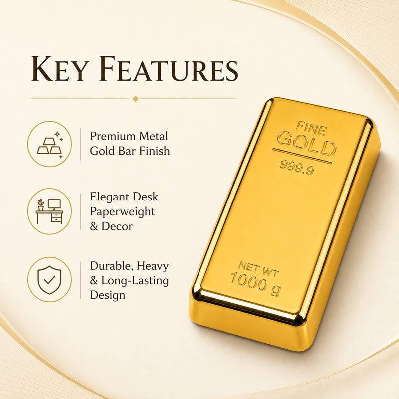 Realistic Metal Gold Bar Paperweight | Gold Biscuit Paper Weight for Office Table (Pack of 2)