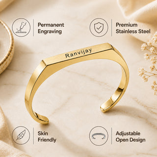 Customized Stainless Steel Kada Bracelet - Engraved Name Armlet for Men & Women.