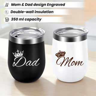Insulated Travel Mug Set of 2– Black & White Stainless Steel Coffee Mugs.