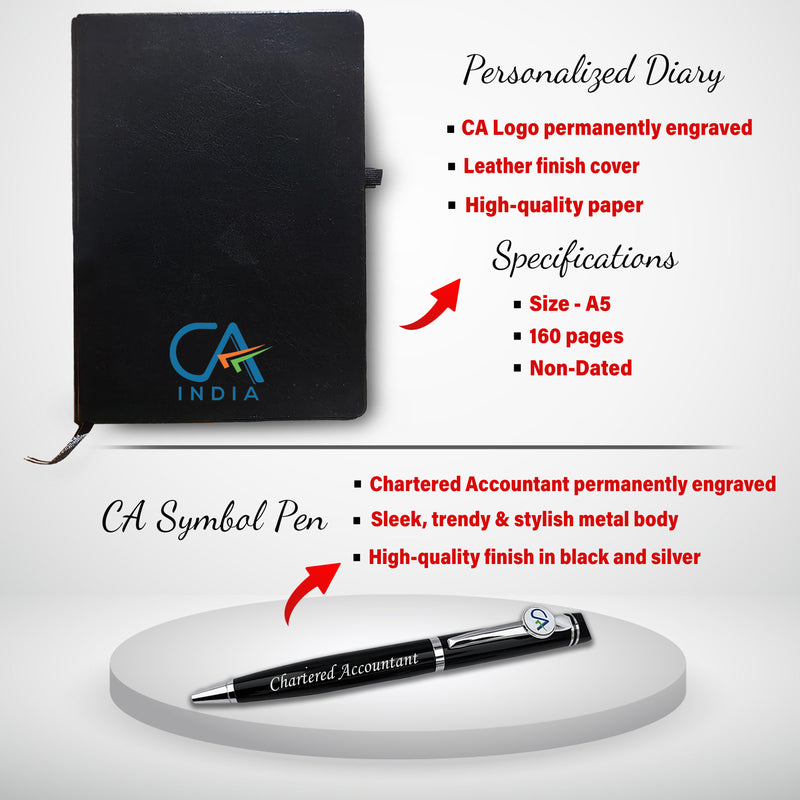 CA Premium Gift Set – Bottle, Pen, Wallet, Diary & Keychain.