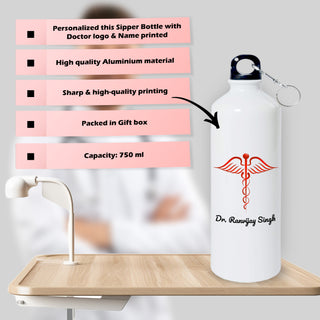 Doctor Gift Set –Custom Name Water Bottle & Ceramic Mug with Doctor Themed Design.