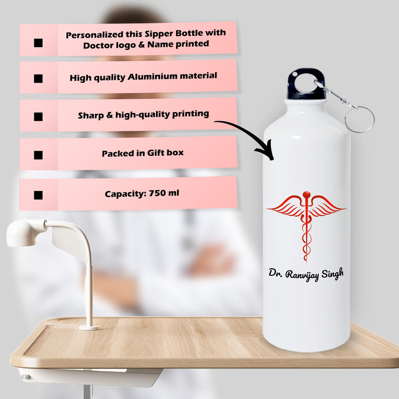 Doctor Gift Set –Custom Name Water Bottle & Ceramic Mug with Doctor Themed Design.