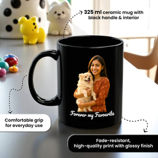 Black Custom Pet Photo & Name Mug with Keychain Dog.