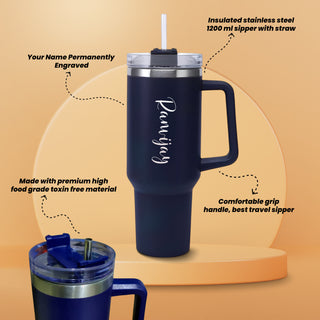 Personalized Stainless Steel Travel Tumbler with Lid, Straw & Name Engraving.