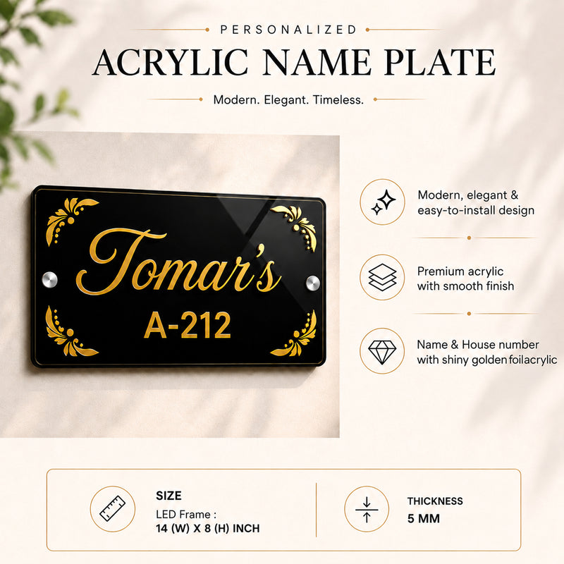 Customized Rectangle Acrylic Name Plate with Name & House Number.