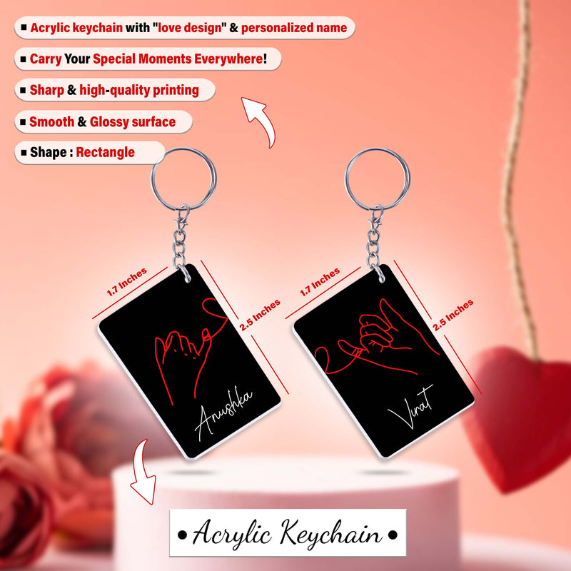 Anniversary Gift Set – Black Coffee Mugs (Set of 2) & Keychains with Name Printed – Valentine's Day Gift.