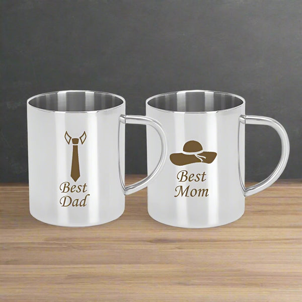 Stainless Steel Mug - Best Dad & Mom Design.