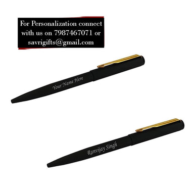 Parker Ball Point Pen Matte Black (Golden Clip) with Name Engraved.