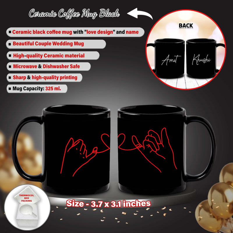 Anniversary Gift Set – Black Coffee Mugs (Set of 2) & Keychains with Name Printed – Valentine's Day Gift.