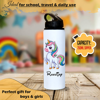 Customized Name & Cartoon Printed Aluminium Sipper Bottle for Kids