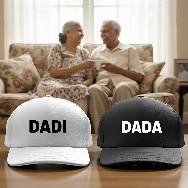 Dada Dadi Cotton Caps (Pack of 2) – Matching Grandparents Hats