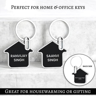 Customized Metal Family House Shape Keychain with Custom Name, House & Mobile Number ( Set of 3)