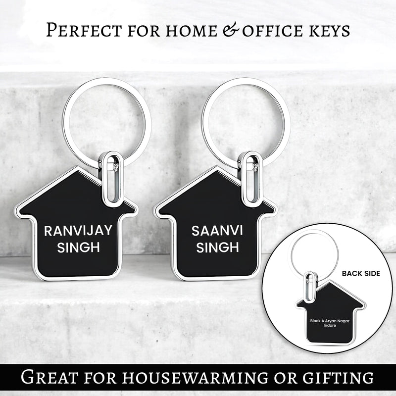 Customized Metal Family House Shape Keychain with Custom Name, House & Mobile Number ( Set of 3)