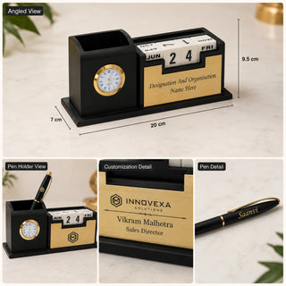 Personalized Pen and Pen Stand with Date & Clock.