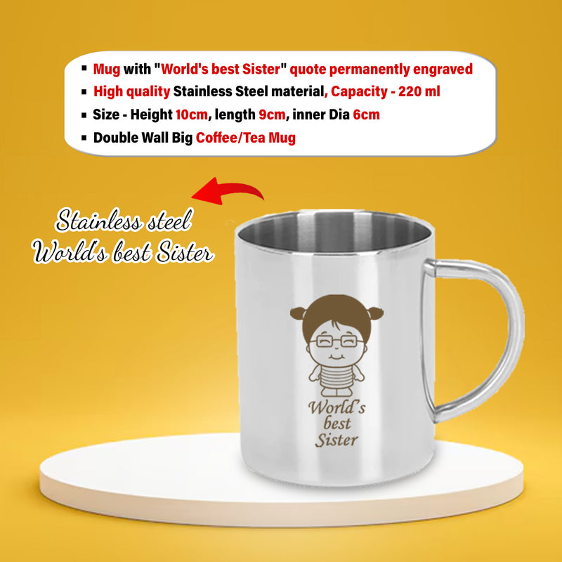Rakshabandhan Gift Set – Best Sister Steel Mug & Engraved Bottle.