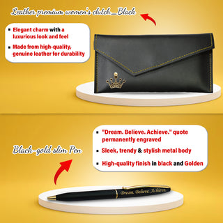 Retirement Gift Set for Women – Leather Clutch, Pen & Mug.