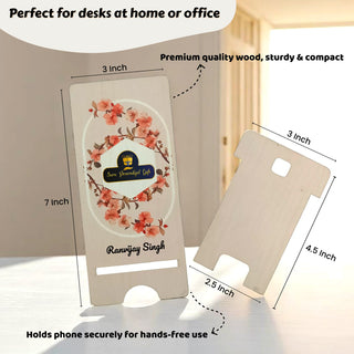 Wooden Mobile Stand and Custom Keychain Set – Engraved with Name and Company Logo