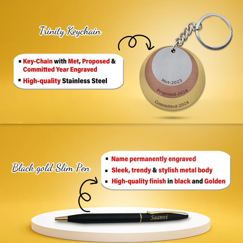 Valentine Female Gift Set – Personalized Keychain, Pen & Women's Clutch.