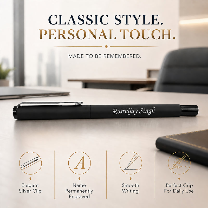 Customized Parker  Matte Black Fountain Pen with Silver Clip | Premium Personalized Gift