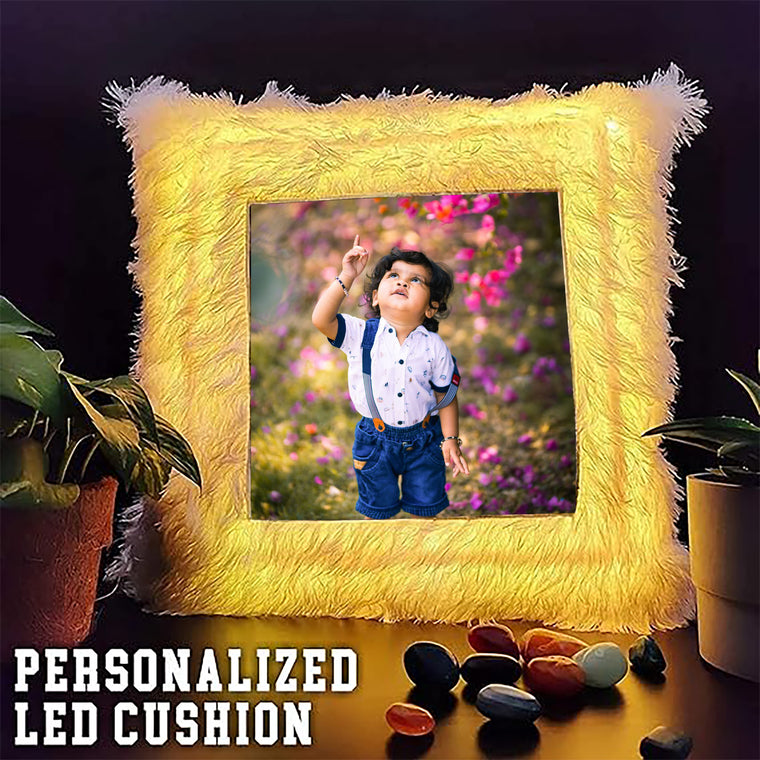 Custom LED Fur Pillow: Photo or Name Print.