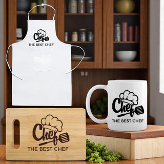 Apron, Mug & Chopping Board with 'The Best Chef' Engraving
