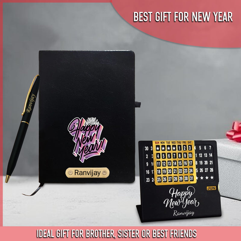 Customized New Year Hamper Combo (Black) - Infinity Calendar, Slim Pen & Leather Diary