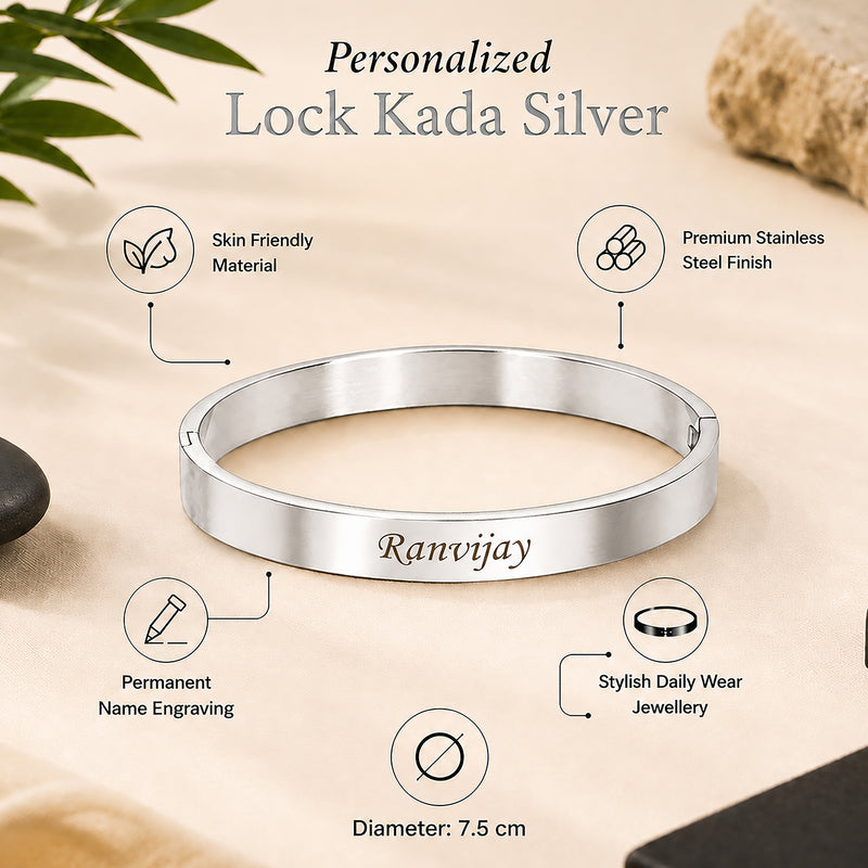 Customized Lock Kada Bracelet - Custom Name Engraved