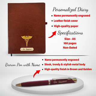Customized Doctor's Gift Set: Custom Keychain, Bottle, Pen, Clutch & Diary.
