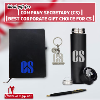 Company Secretary Gift Set – Premium Pen, A5 CS Logo Diary, Temperature Bottle & Smiley Keychain