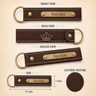 Customized Leather Keychain with Name & Charm | Personalized Keychain with Hook for Bike, Car & Home Keys