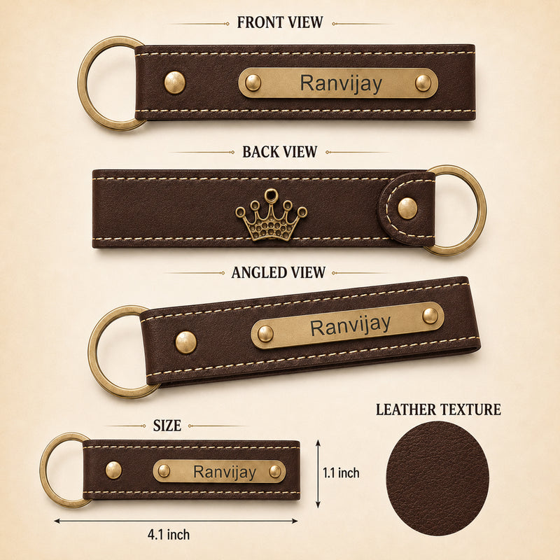 Customized Leather Keychain with Name & Charm | Personalized Keychain with Hook for Bike, Car & Home Keys