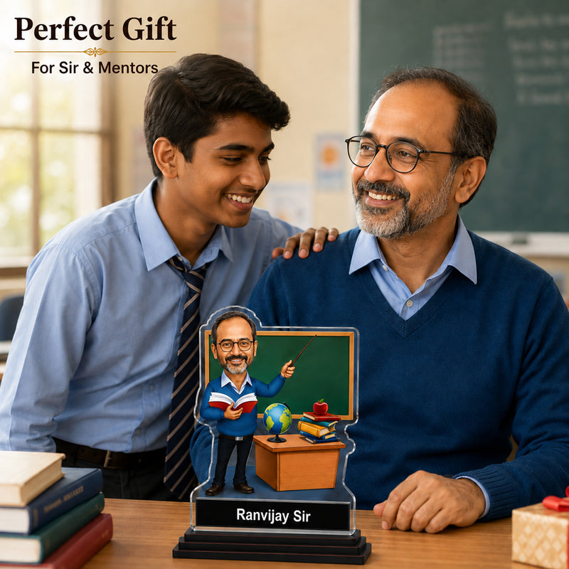 Customized Teacher Caricature with Photo | Personalized Face Changing Caricature Gift for Teacher, Sir, Ma’am, Professor & Mentor | Unique Teachers Day Gift
