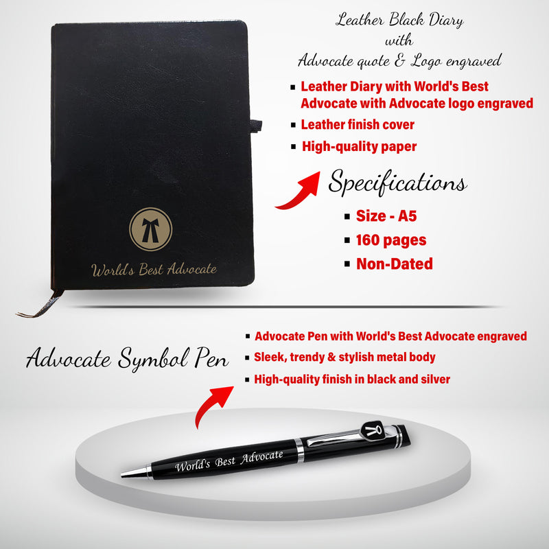 Advocate Gift Set: Pen, Keychain, Black Bottle, Diary, Wallet With 'World's Best Advocate' Quote.