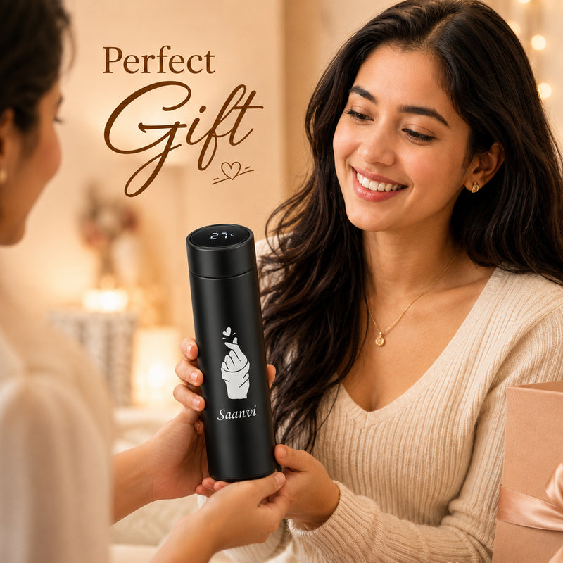 Stainless Steel Water Bottle with Click Love Symbol & Your Name Engraved.