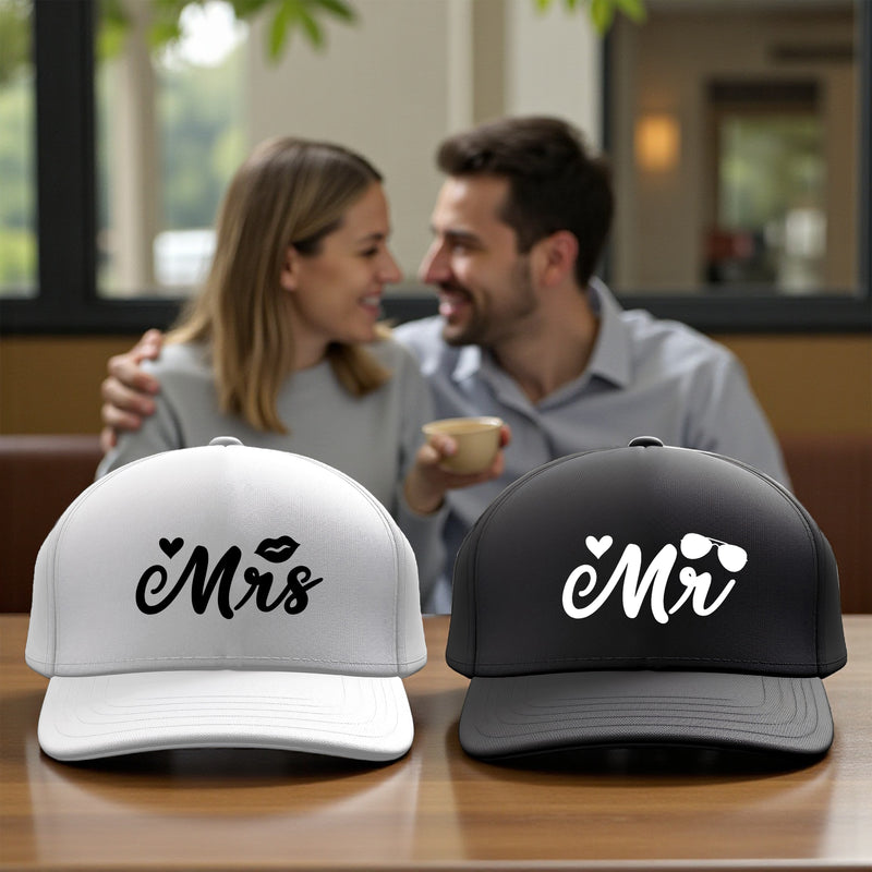Mr. & Mrs. Couple Caps (Pack of 2) – Wedding & Honeymoon Couple Hats.