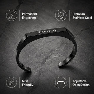 Customized Stainless Steel Kada Bracelet - Engraved Name Armlet for Men & Women.
