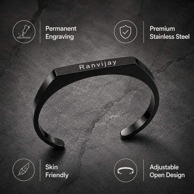 Customized Stainless Steel Kada Bracelet - Engraved Name Armlet for Men & Women.