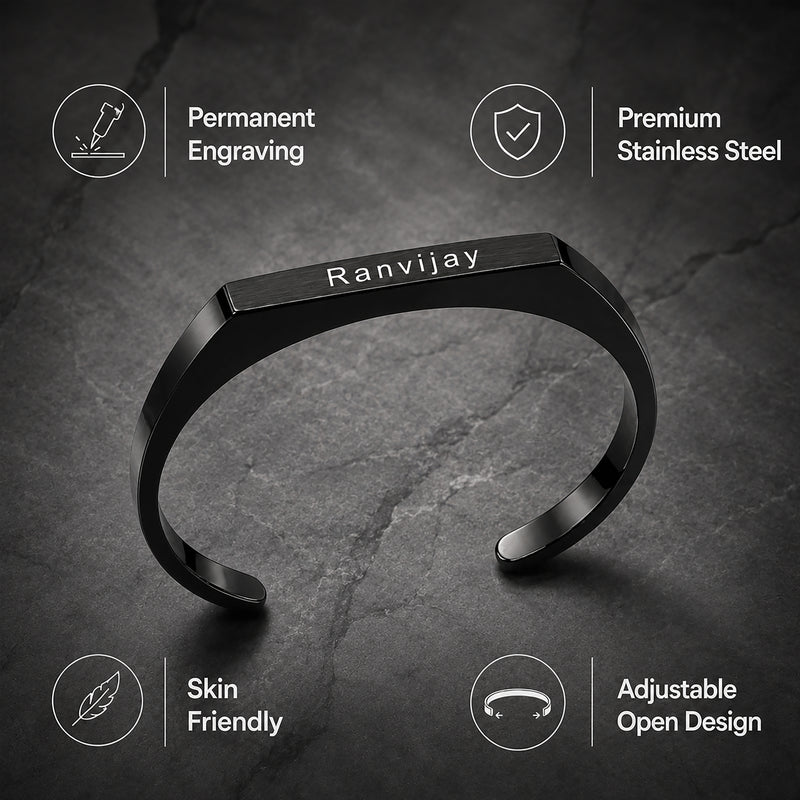Customized Stainless Steel Kada Bracelet - Engraved Name Armlet for Men & Women.