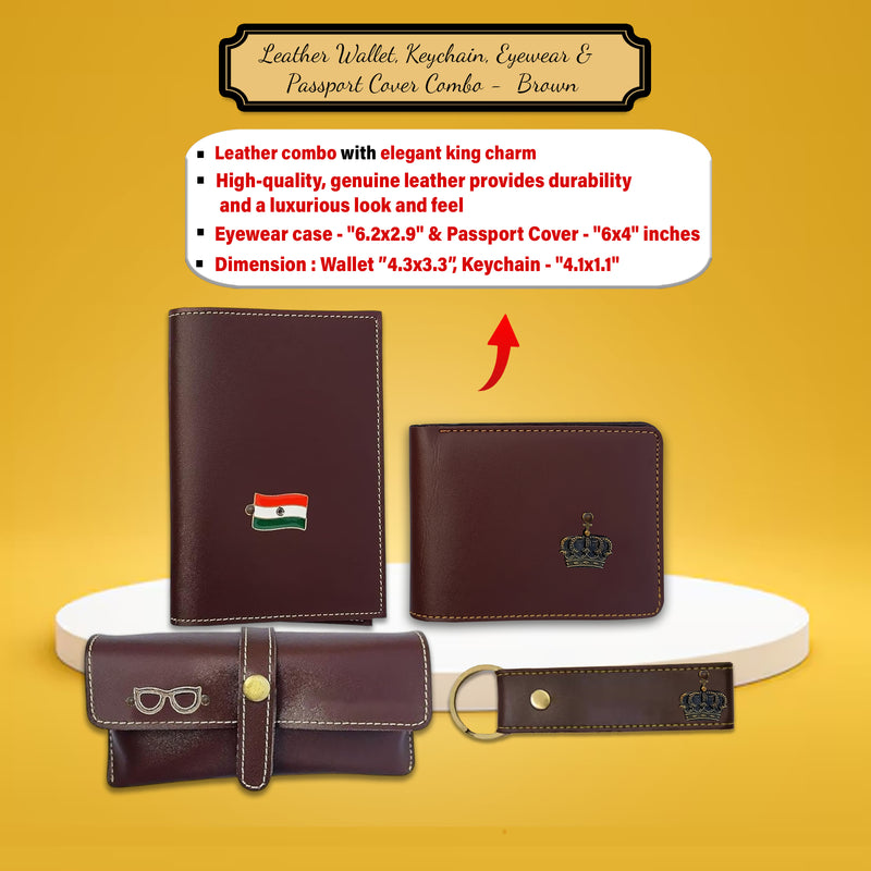 Diwali Gift Set - Men's Leather Wallet, Keychain, Eyewear Case, Passport Cover & 'Happy Diwali' Bottle