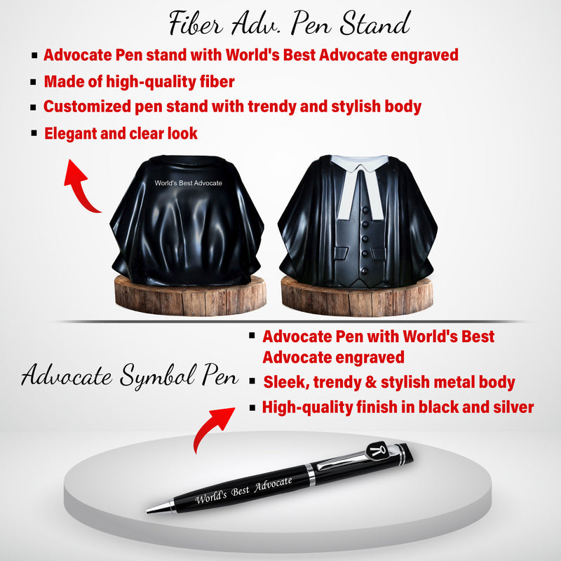 Advocate Desk Set: Pen Stand, Engraved Pen & A5 Diary with Advocate Logo.