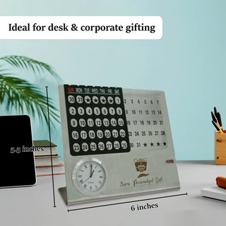 Personalized Steel Infinity Desk Calendar with Clock – Name & Logo Engraved