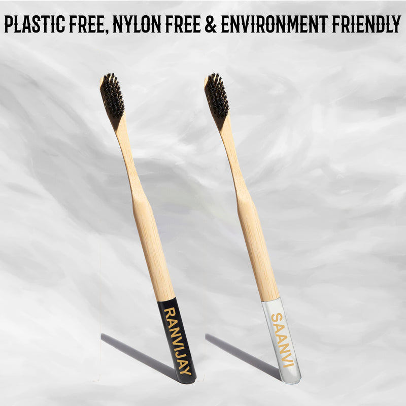 Bamboo Toothbrush set with name engraved.