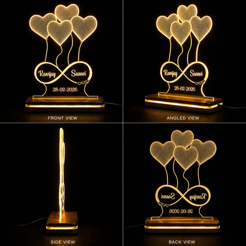 Acrylic 3D Illusion Heart LED Lamp 6x8 Inch – Customized Name Engraved
